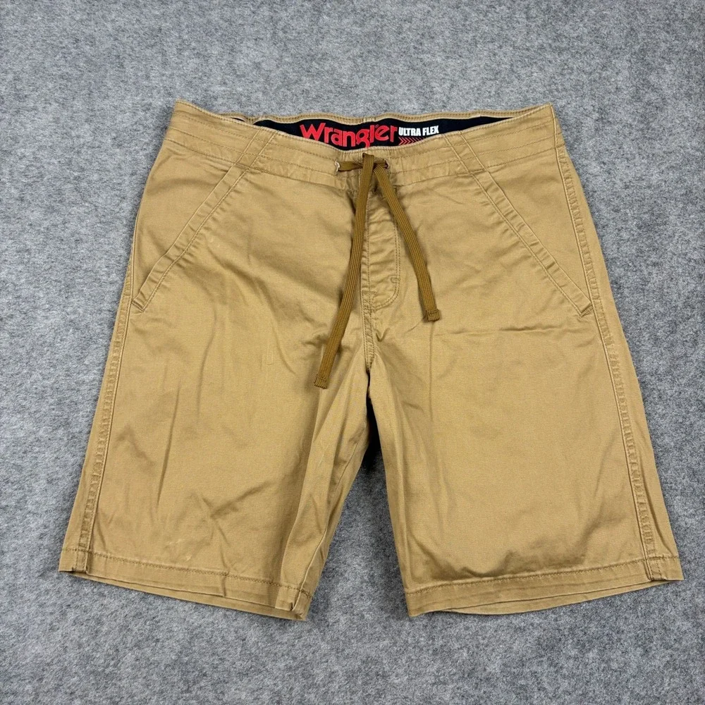 Wrangler Ultra Flex Shorts Mens M Tan Chino Drawstring Adult Casual Outdoors